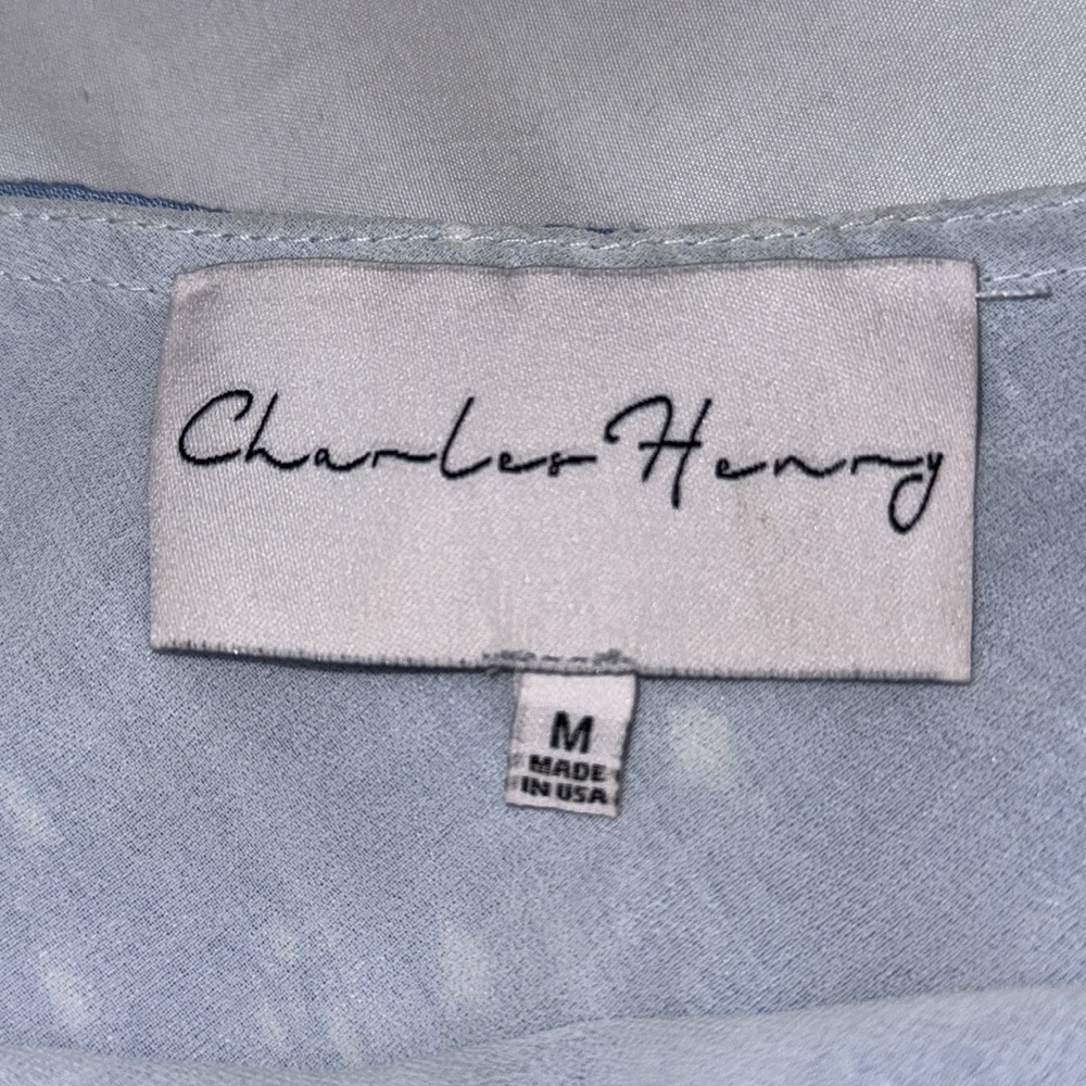 Charles Henry Shift Mini Dress One Shoulder Ruffle Pastel Blue Dot Medium Summer - Picture 12 of 13
